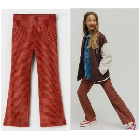 ZARA Girls Plaid Flare Pants - Picture 1 of 15